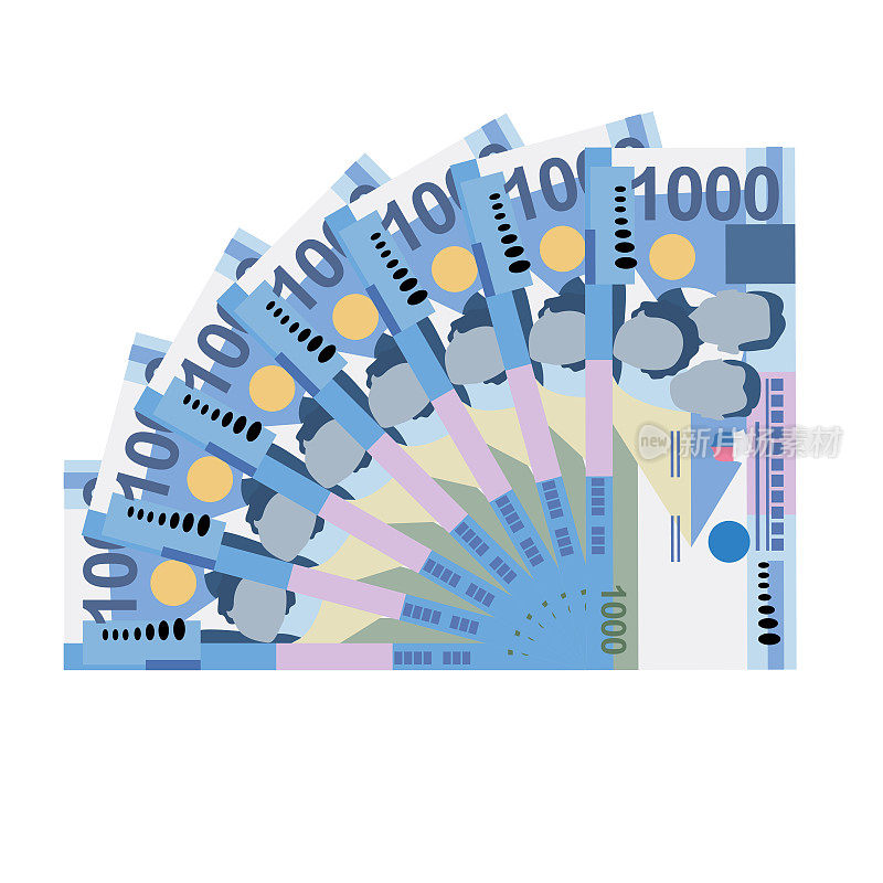菲律宾比索矢量插图。菲律宾货币套装捆钞。纸币1000 PHP。平的风格。孤立的白色背景。简约的设计。